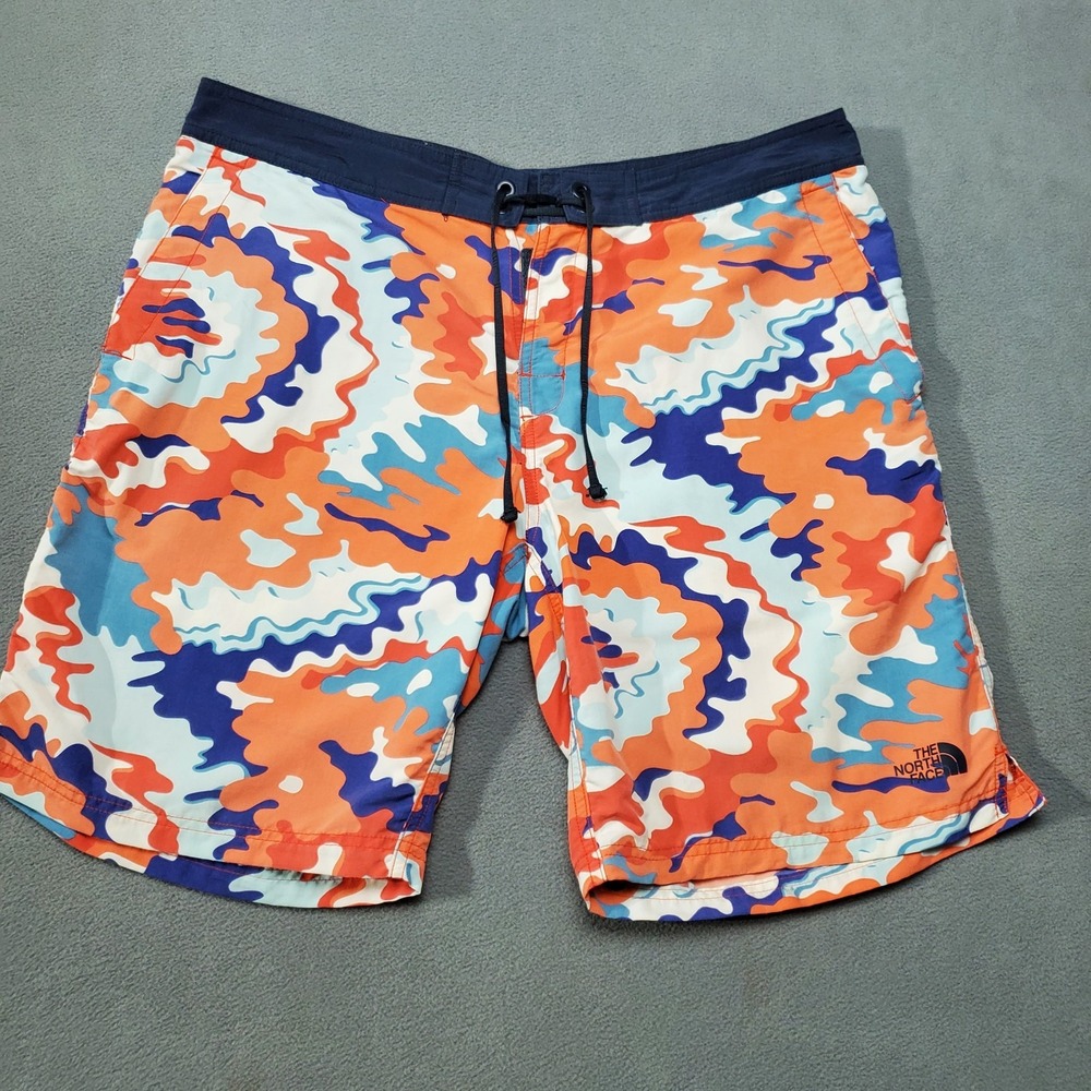 The North Face Shorts Mens 36 Multicolor Camo Board Swim Trunks Drawstring Surf